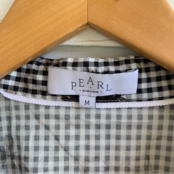 Pearl by Lela Rose Gingham floral voile tunic top tasseled long sleeve V-neck - Picture 10 of 13